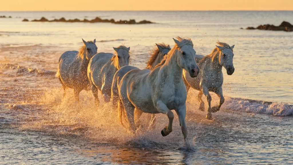 photo chevaux en camargue dans l'eau